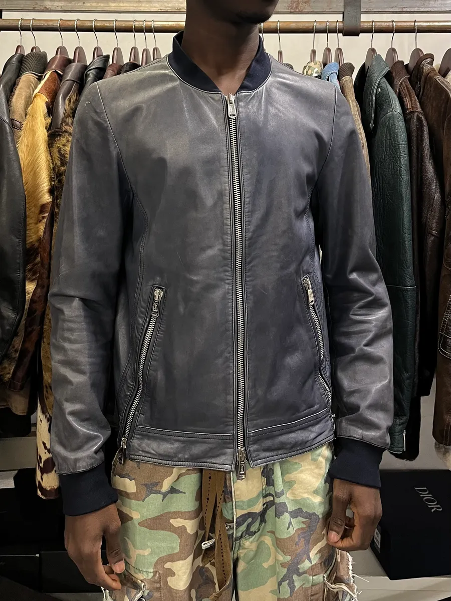 2000s Yves Saint Laurent Blue Navy Zip Bomber Jacket - Image 2