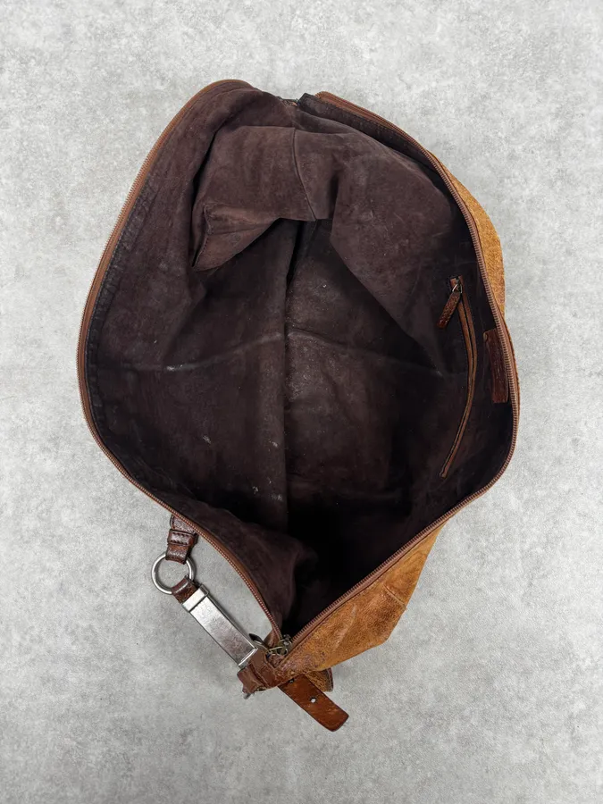 2000s Yves Saint Laurent Brown Eroded Leather Sling Bag by Tom Ford - Image 9