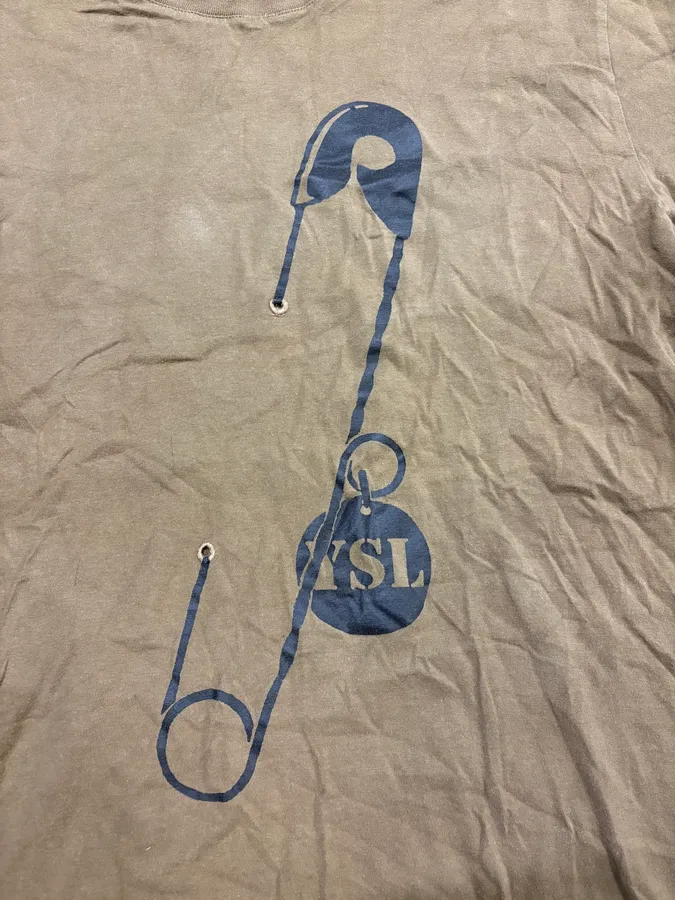 2000s Yves Saint Laurent Brown Safety Pin T-Shirt - Image 7