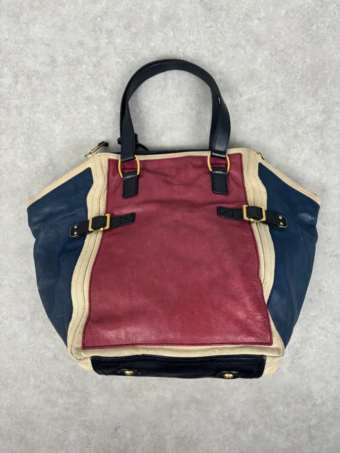 2000s Yves Saint Laurent Burgundy Leather Colorblock Handle Bag - Image 8