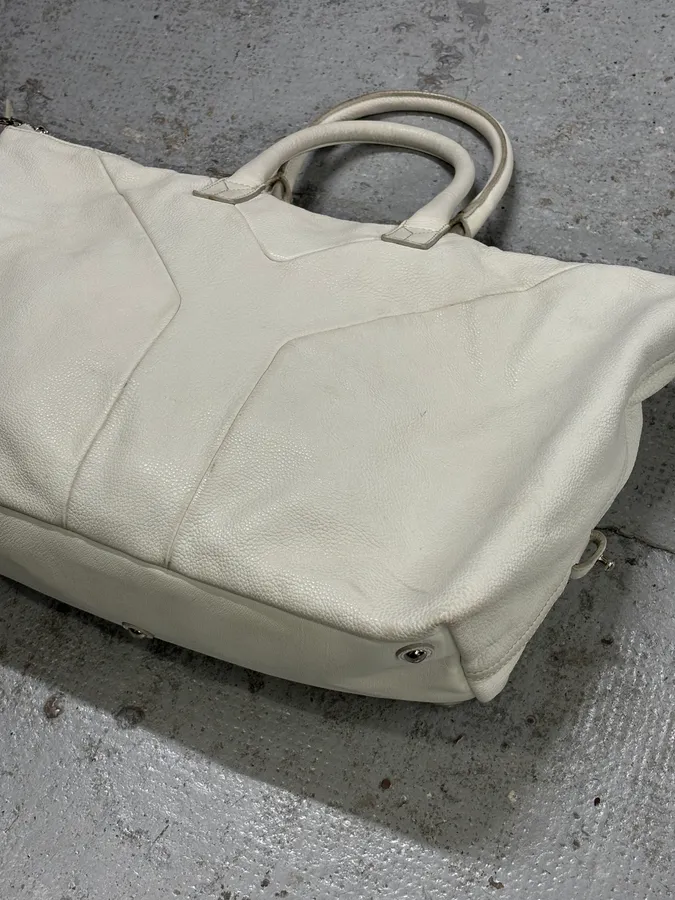2000s Yves Saint Laurent Cream Leather Tote Bag - Image 5