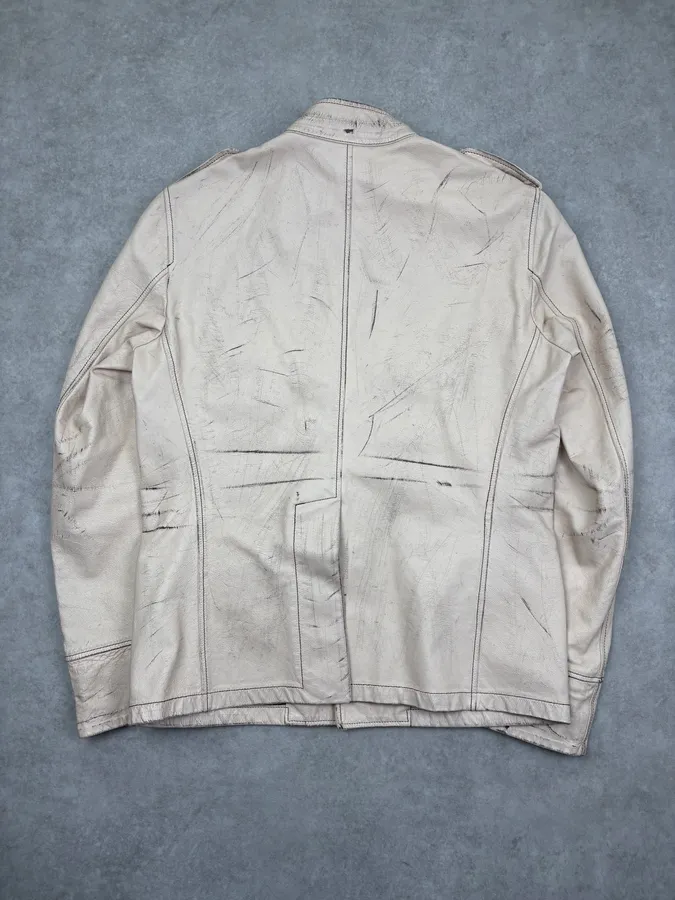 2000s Yves Saint Laurent Cream Military Leather Cargo Jacket - Image 5