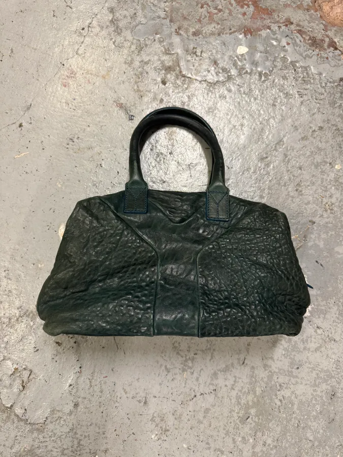 2000s Yves Saint Laurent Dark Green Grain Leather Handle Bag