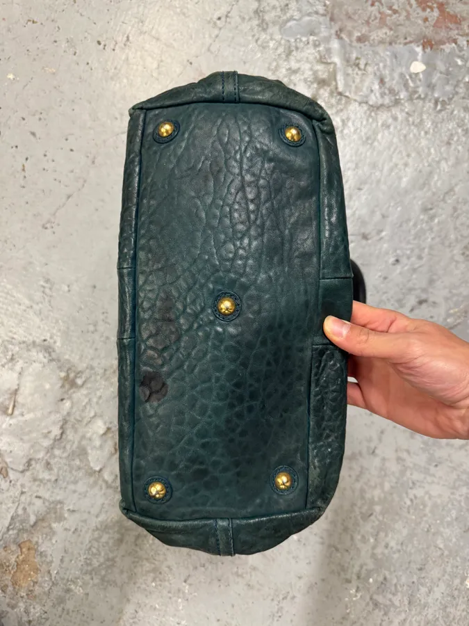 2000s Yves Saint Laurent Dark Green Grain Leather Handle Bag - Image 6