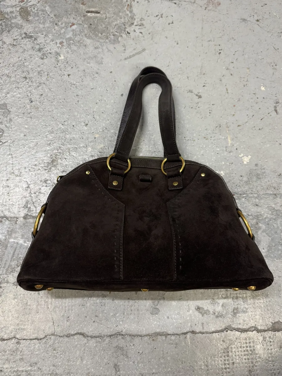 2000s Yves Saint Laurent Dark Suede Premium Handle Bag - Image 2