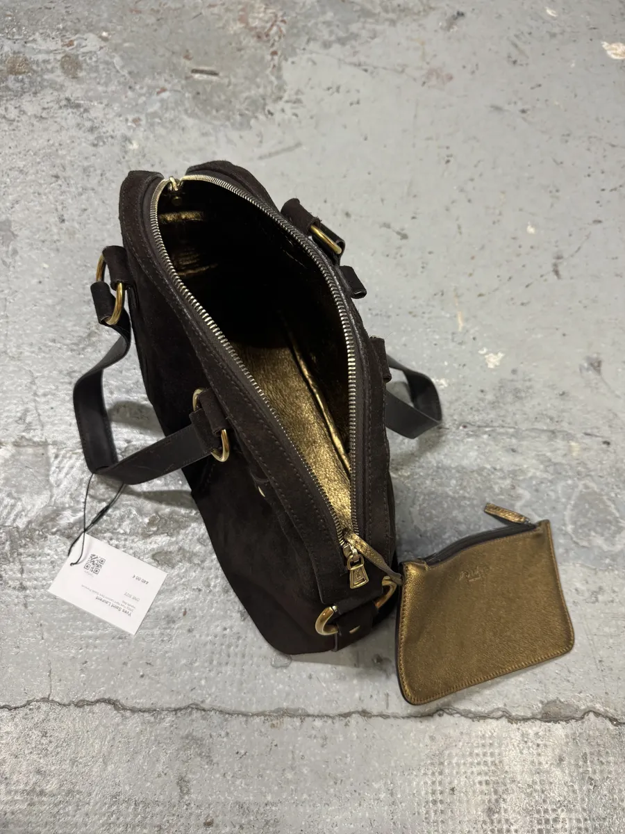 2000s Yves Saint Laurent Dark Suede Premium Handle Bag - Image 9