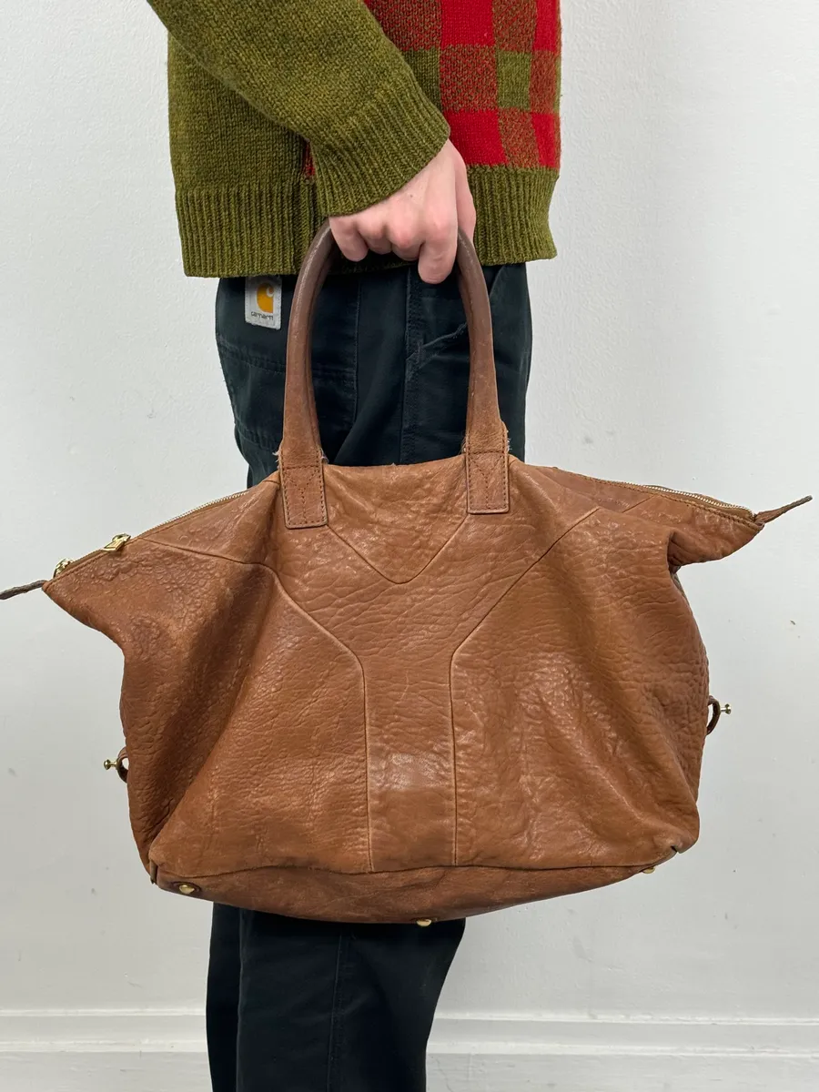 2000s Yves Saint Laurent Easy Y Brown Grained Leather Handle Bag