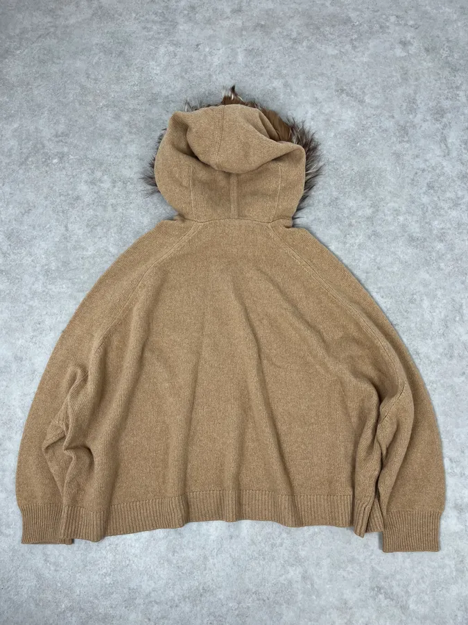 2000s Yves Saint Laurent Fox Fur Hooded Beige Sweater - Image 6