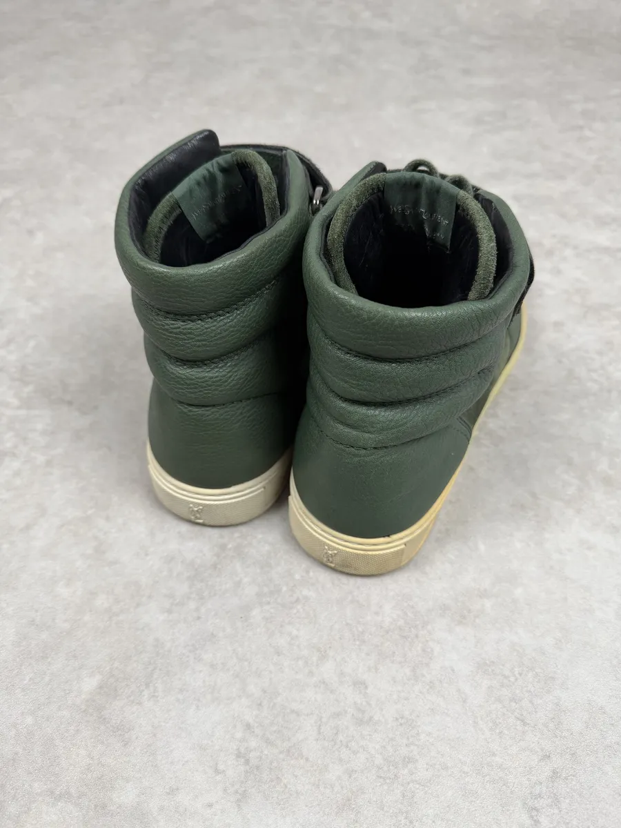 2000s Yves Saint Laurent Green Suede Leather High Sneakers - Image 10
