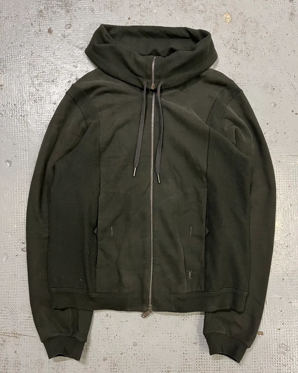 2000s Yves Saint Laurent Khaki High Collar Zip-up Sweater - Image 5