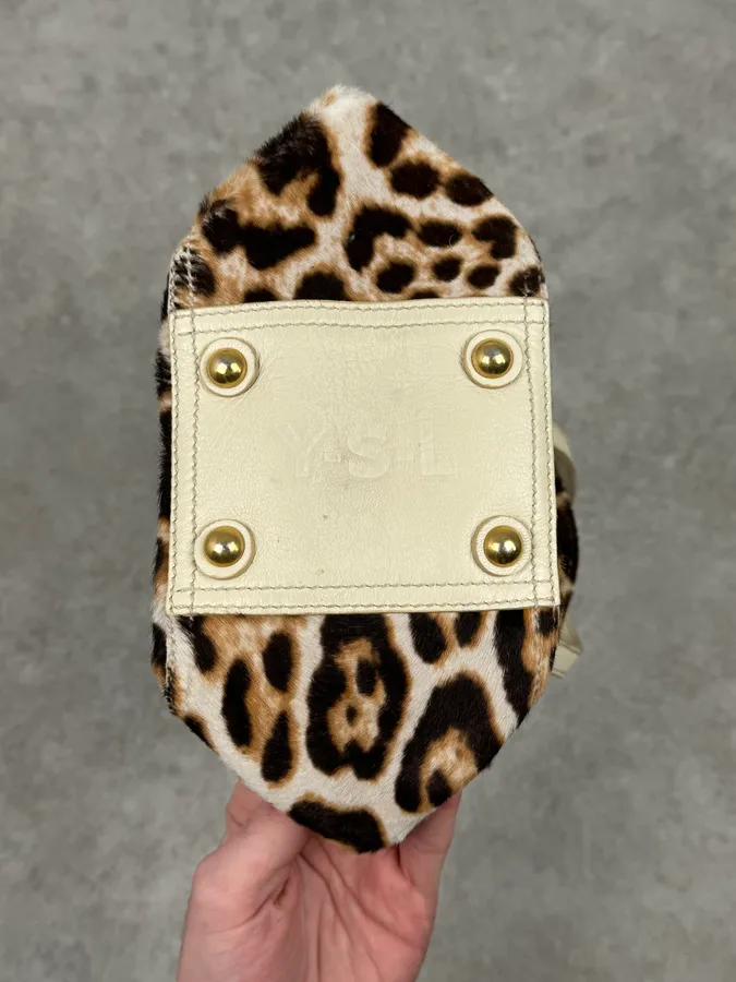 2000s Yves Saint Laurent Leopard Pony Hair Leather Handle Bag - Image 5