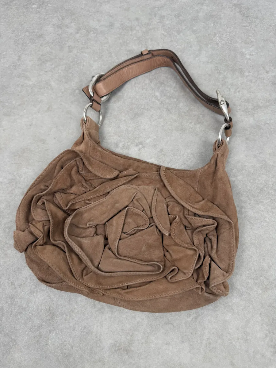 2000s Yves Saint Laurent Mauve Purple Flower Suede Leather Bag - Image 5