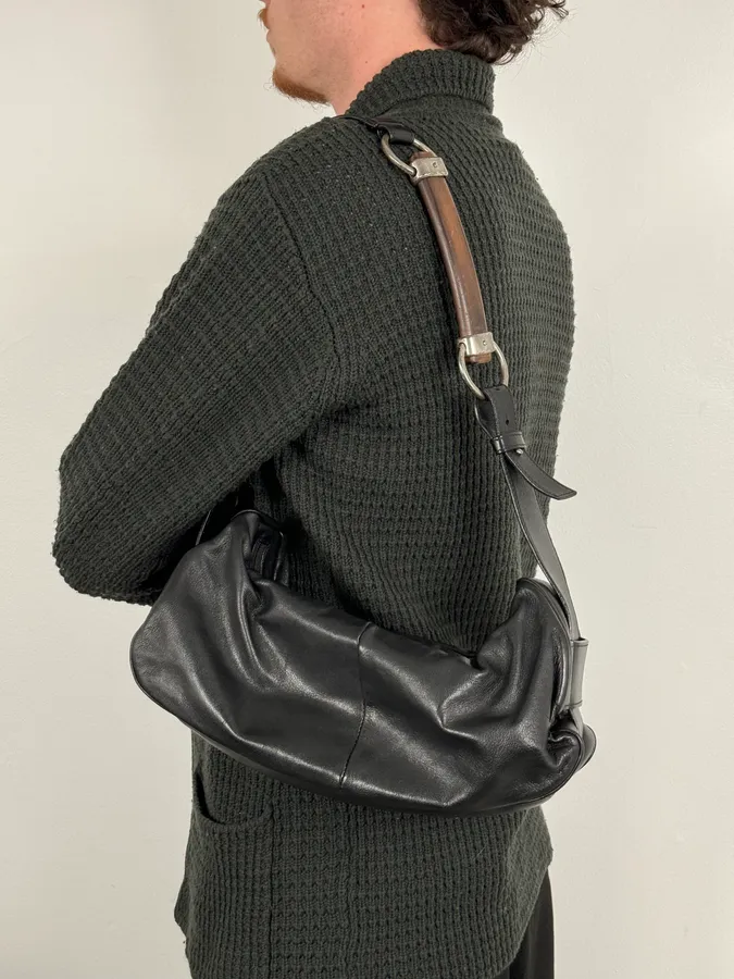 2000s Yves Saint Laurent Mombasa Black Leather Shoulder Bag - Image 2