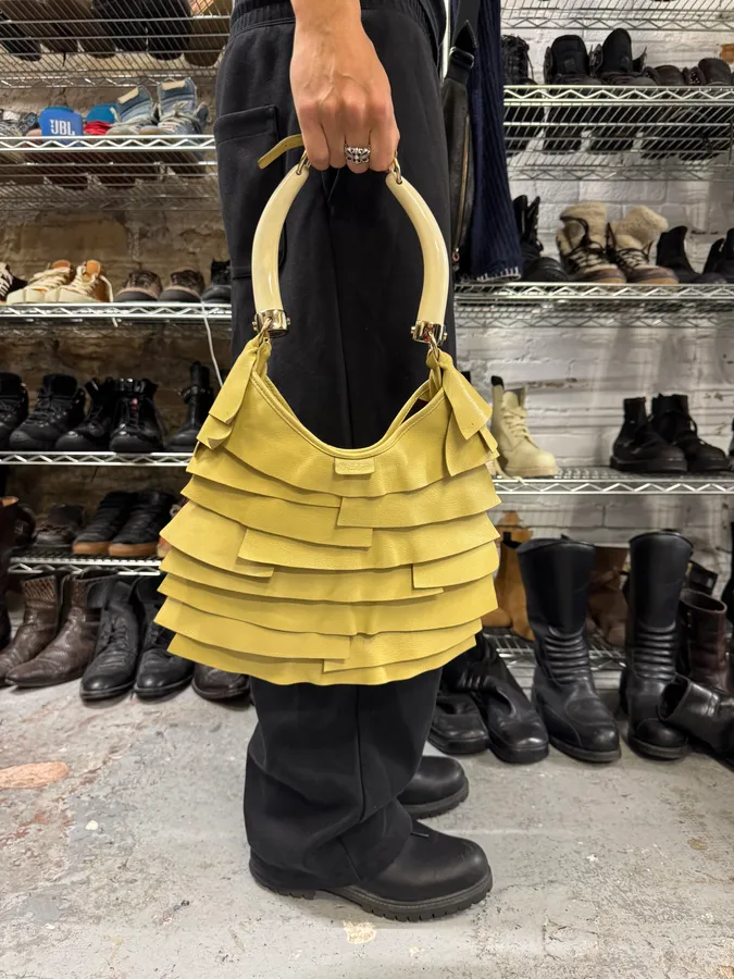 2000s Yves Saint Laurent Mombasa Saint Tropez Yellow Leather Handle Bag