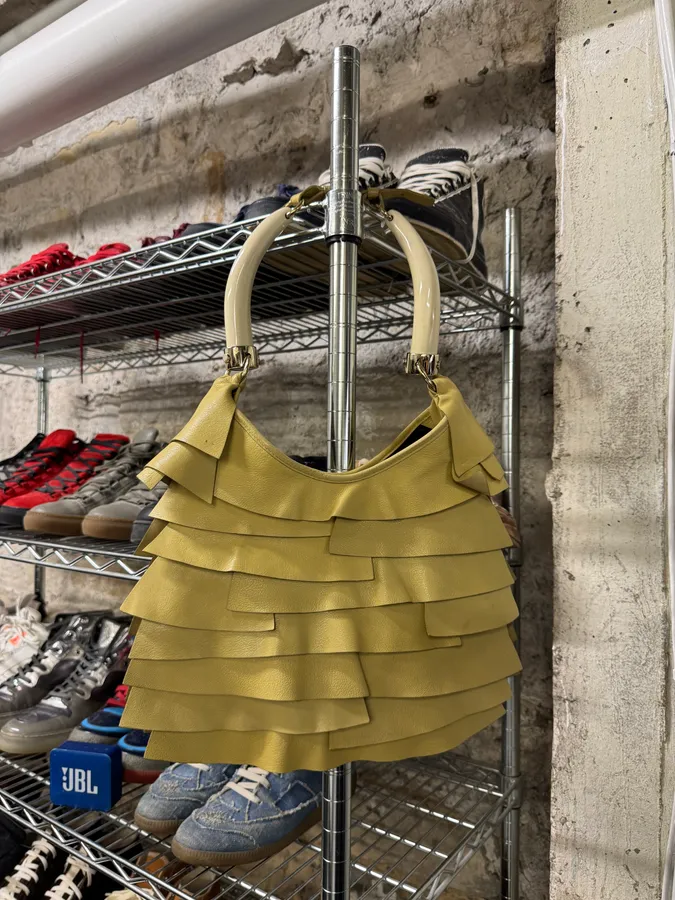 2000s Yves Saint Laurent Mombasa Saint Tropez Yellow Leather Handle Bag - Image 4