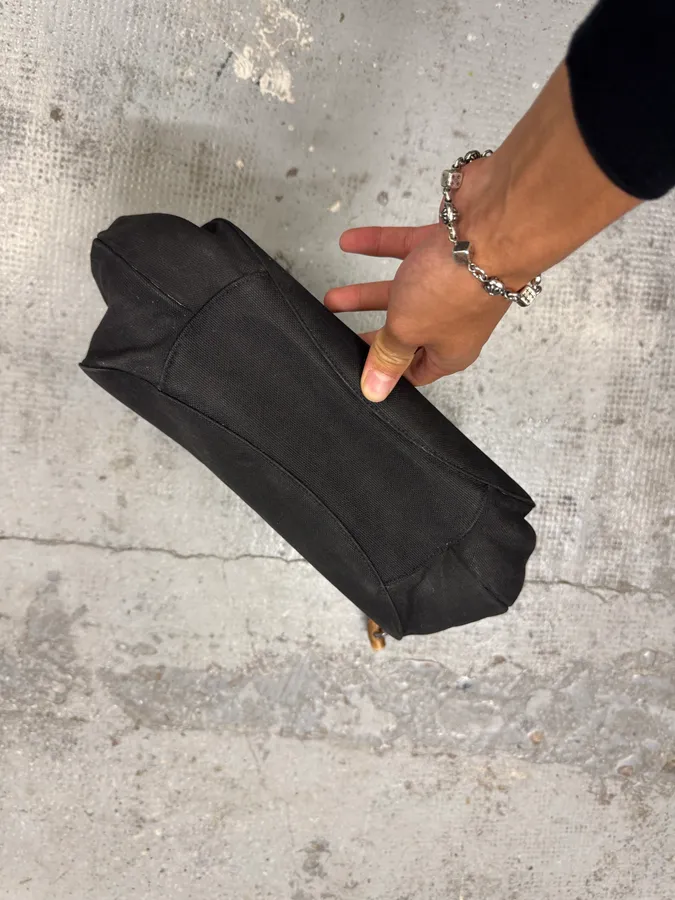 2000s Yves Saint Laurent Mombasa Tom Ford Organic Horn Handle Black Canva Bag - Image 5