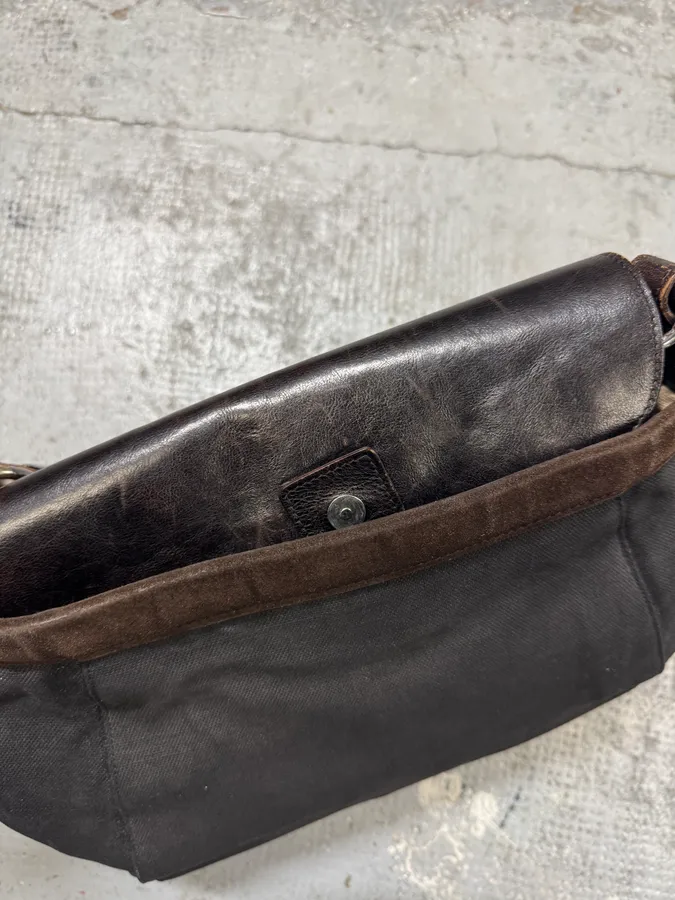 2000s Yves Saint Laurent Mombasa Tom Ford Organic Horn Handle Black Canva Bag - Image 7