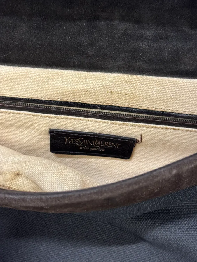 2000s Yves Saint Laurent Mombasa Tom Ford Organic Horn Handle Black Canva Bag - Image 8