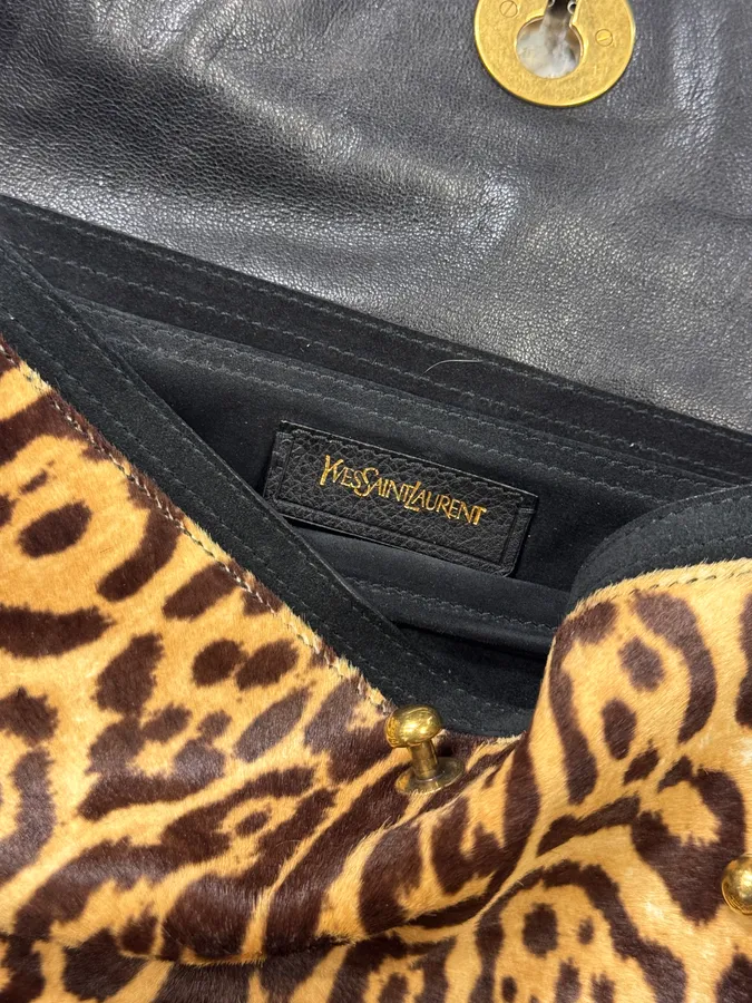 2000s Yves Saint Laurent Pony Hair Leopard Leather Shoulder Bag - Image 9