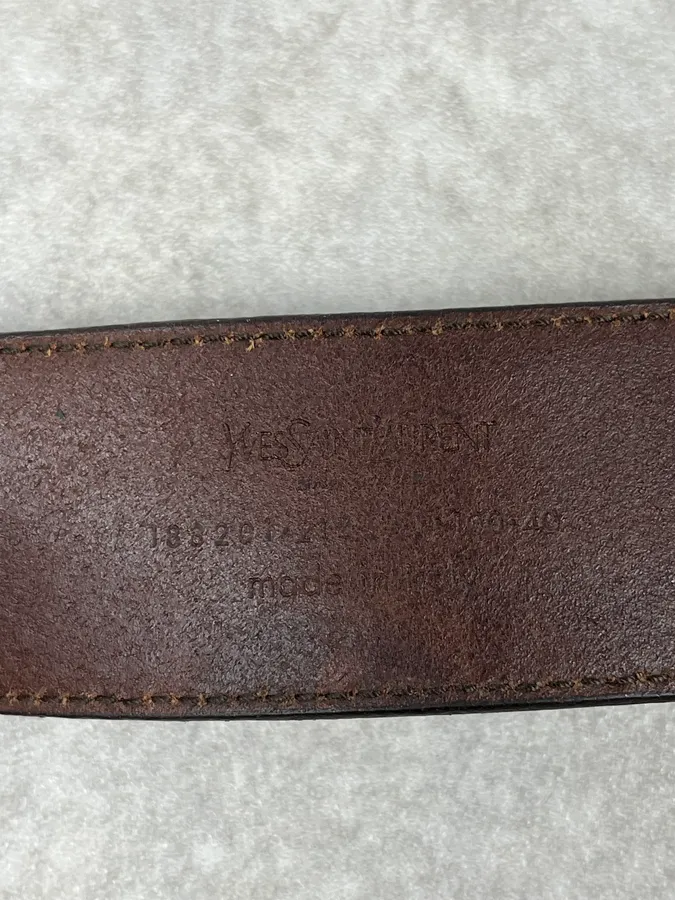 2000s Yves Saint Laurent Propaganda Brown Leather Logo Belt - Image 8