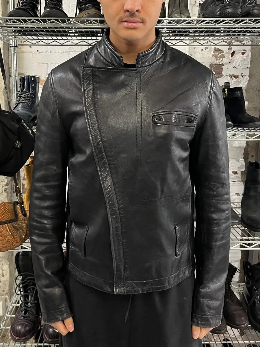 AW2001 Yves Saint Laurent Rive Gauche Asymmetrical Black Leather Jacket - Image 2