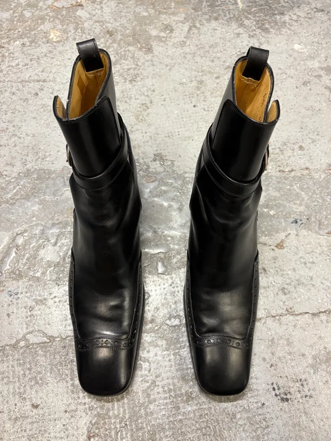 2000s Yves Saint Laurent Rive Gauche Black Leather Ankle Boots - Image 2