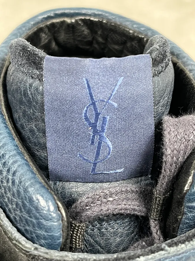 2000s Yves Saint Laurent Suede Leather Blue High Sneakers - Image 10