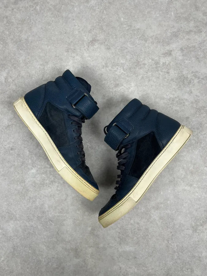 2000s Yves Saint Laurent Suede Leather Blue High Sneakers - Image 5