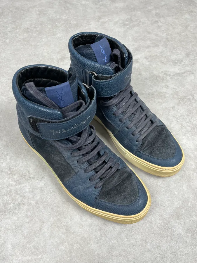 2000s Yves Saint Laurent Suede Leather Blue High Sneakers - Image 6
