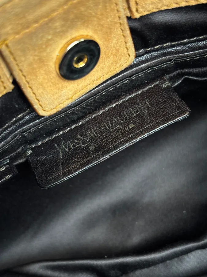 2000s Yves Saint Laurent Tan Nubuck Ring-Detail Shoulder Bag - Image 11