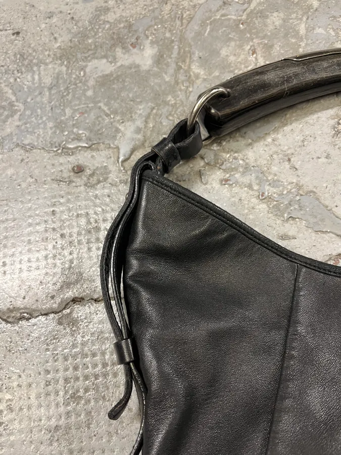 2000s Yves Saint Laurent Tom Ford Mombasa Black Horn Handle Leather Bag - Image 6