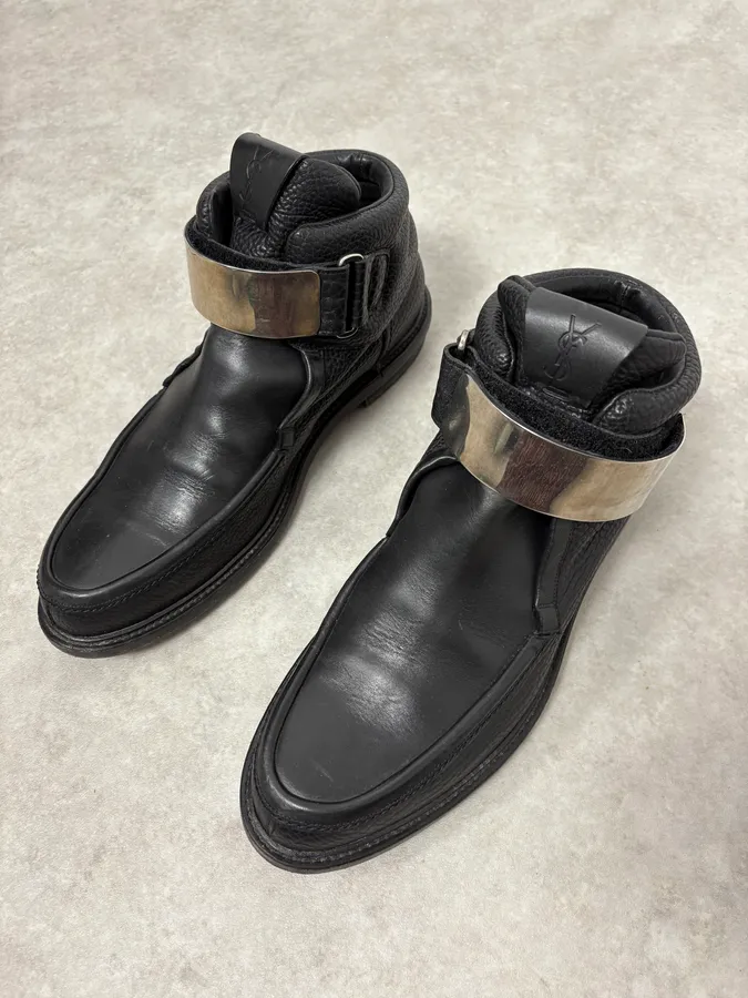 2000s Yves Saint Laurent Velcro Black Leather Shoes - Image 3
