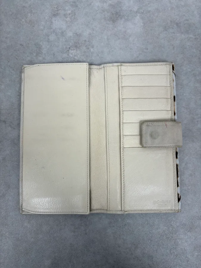 2000s Yves Saint Laurent White Ponyhair Leather Wallet - Image 4