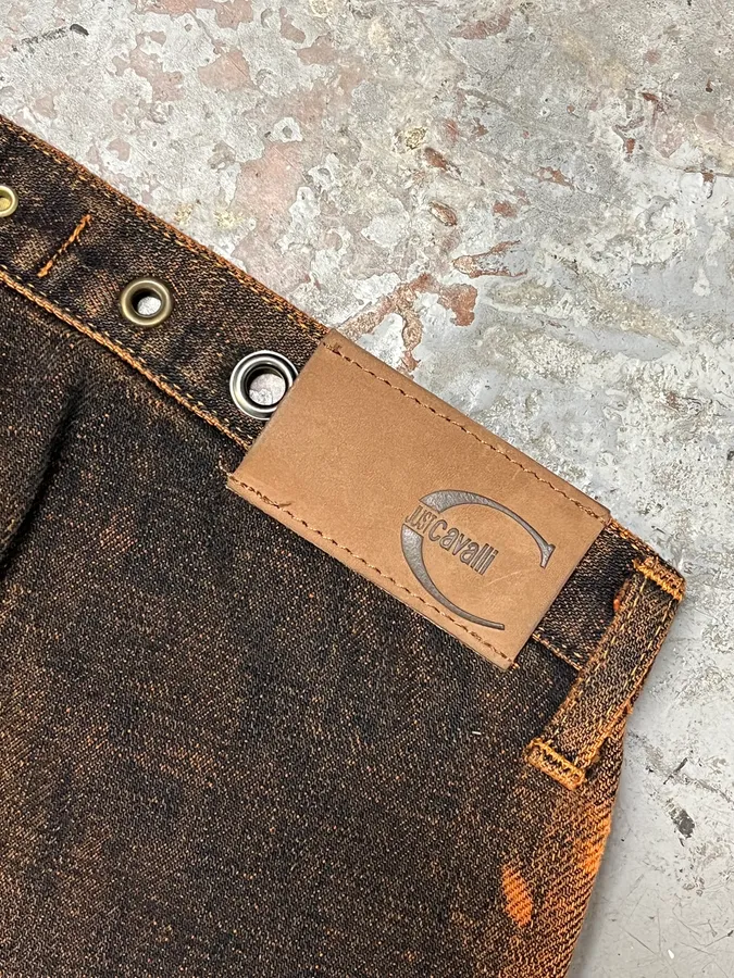 2001 Cavalli Navy Brut Orange Denim Jeans - Image 10