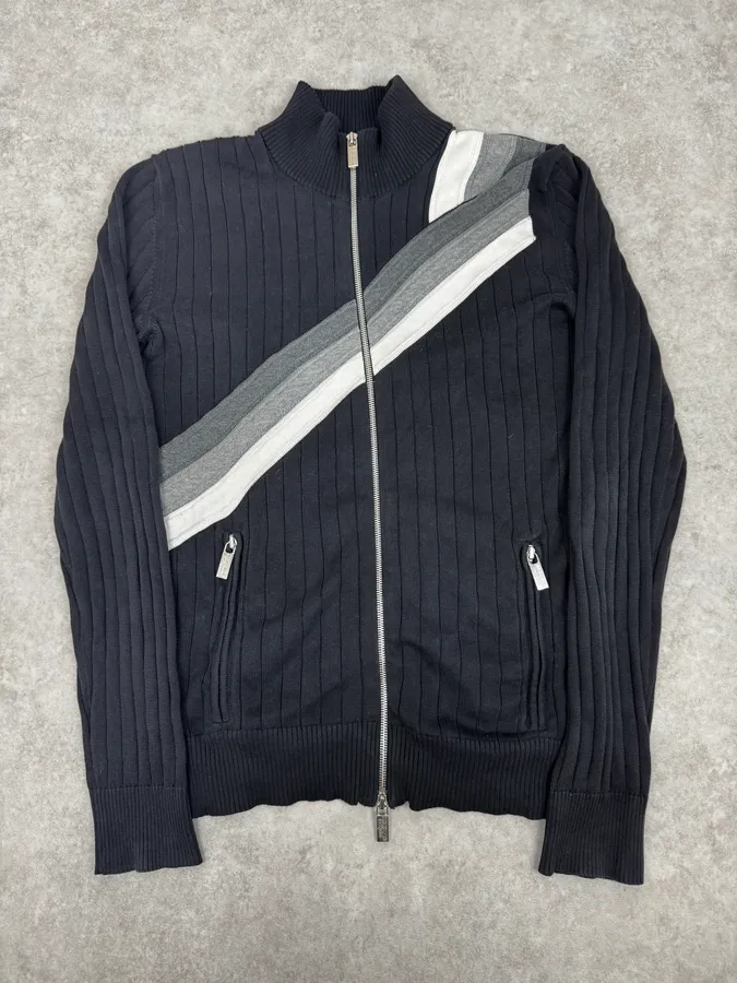 200s Dirk Bikkembergs Cross Lines Black Wool Zip-Up Sweater