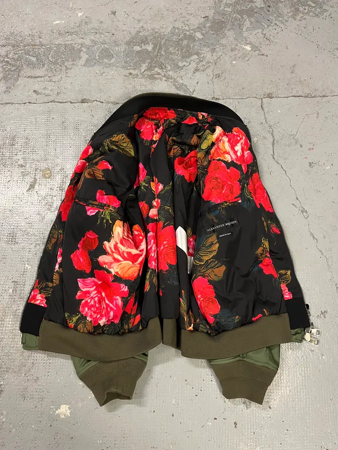 2010s Alexander McQueen Floral Green Bomber Jacket - Image 7