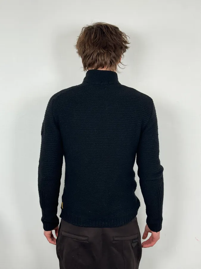 2010s Armani Asymmetrical Black Wool Zip-up Sweater - Image 3