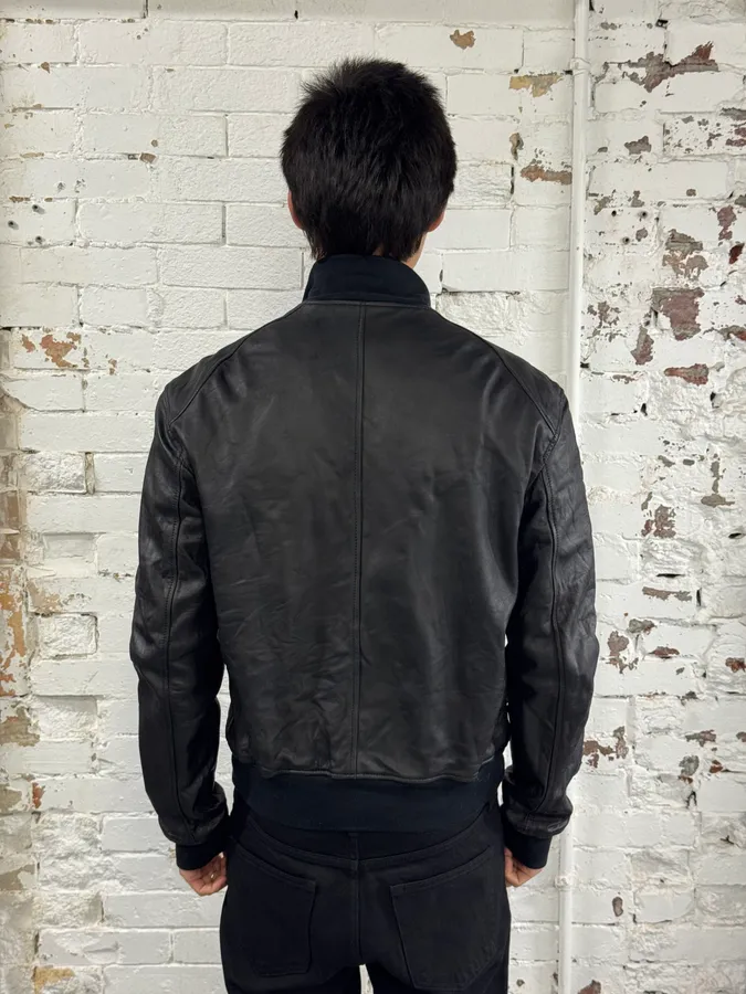 2010s Armani Black Utility Biker Leather Jacket - Image 3