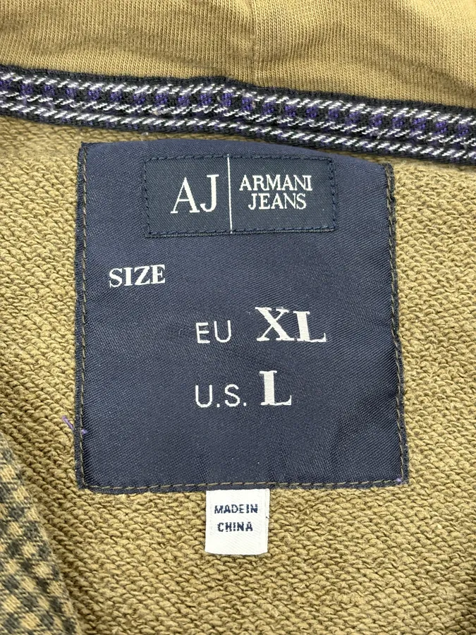 2010s Armani Olive Checkered Zip-up Hoodie - Image 13