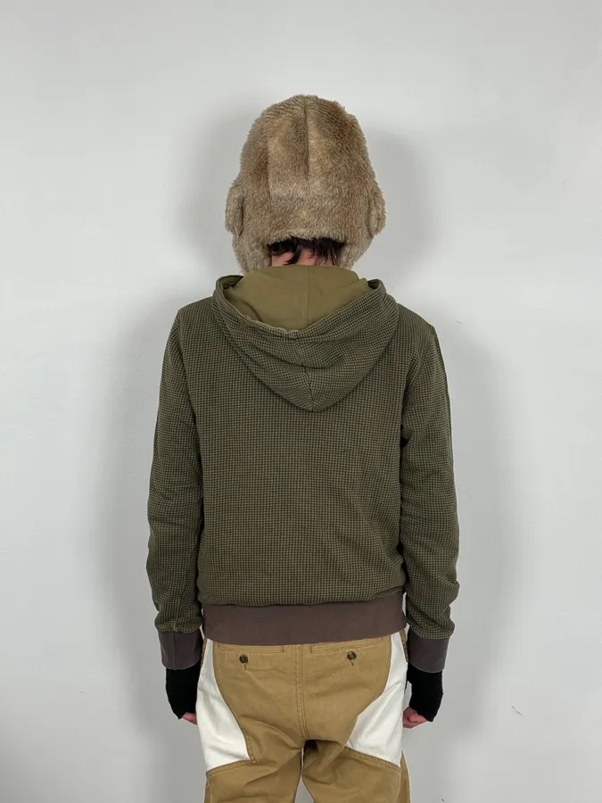 2010s Armani Olive Checkered Zip-up Hoodie - Image 3