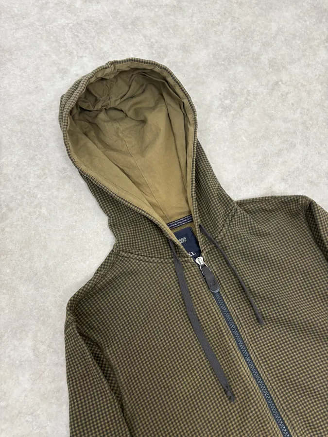 2010s Armani Olive Checkered Zip-up Hoodie - Image 5