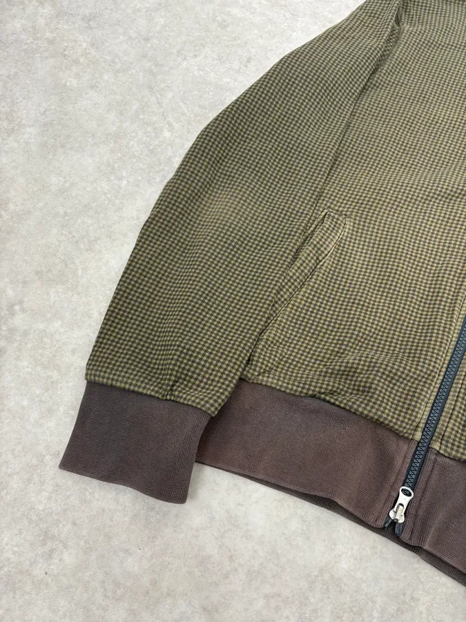 2010s Armani Olive Checkered Zip-up Hoodie - Image 8