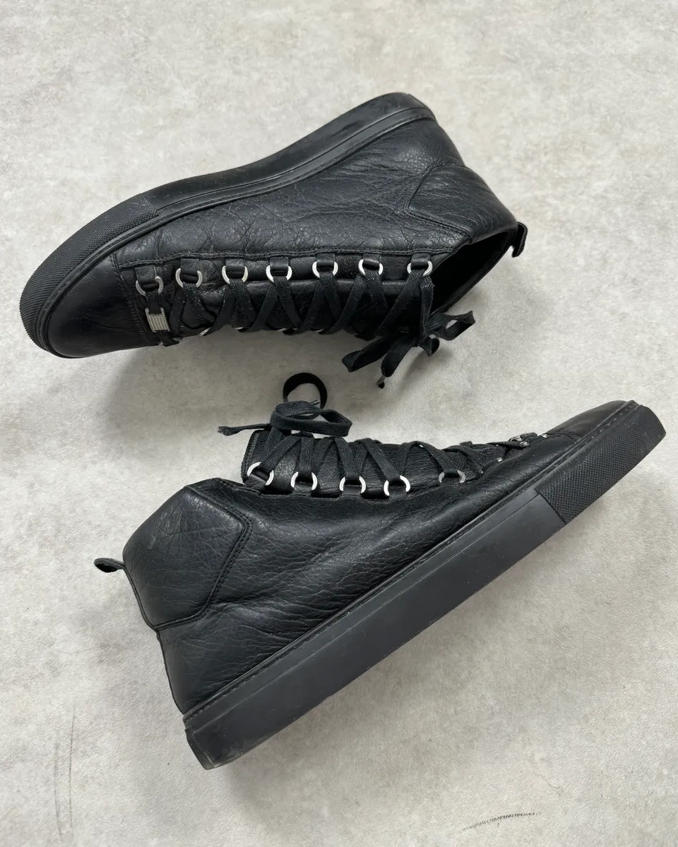2010s Balenciaga Black Leather High-Top Arena Sneakers - Image 2