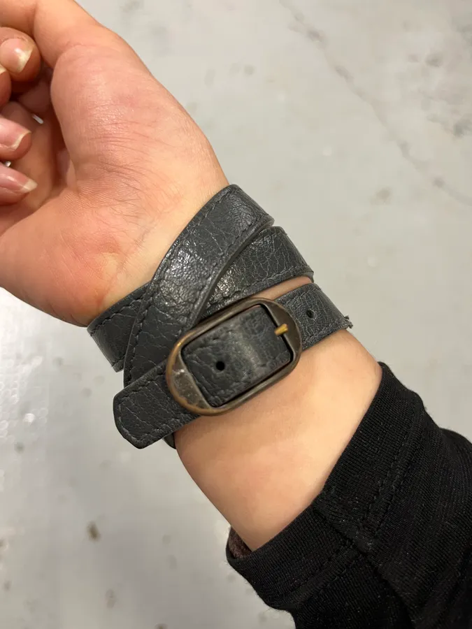 2010s Balenciaga Dark Grey Triple Buckle Leather Bracelet - Image 3