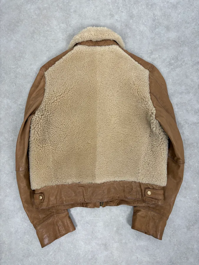 2010s Balmain Beige & Brown Shearling Biker Sample Leather Jacket - Image 6