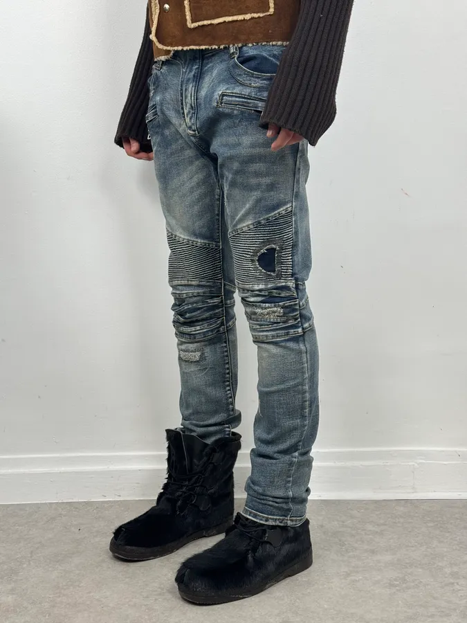 2010s Balmain Biker Blue Denim Jeans - Image 2