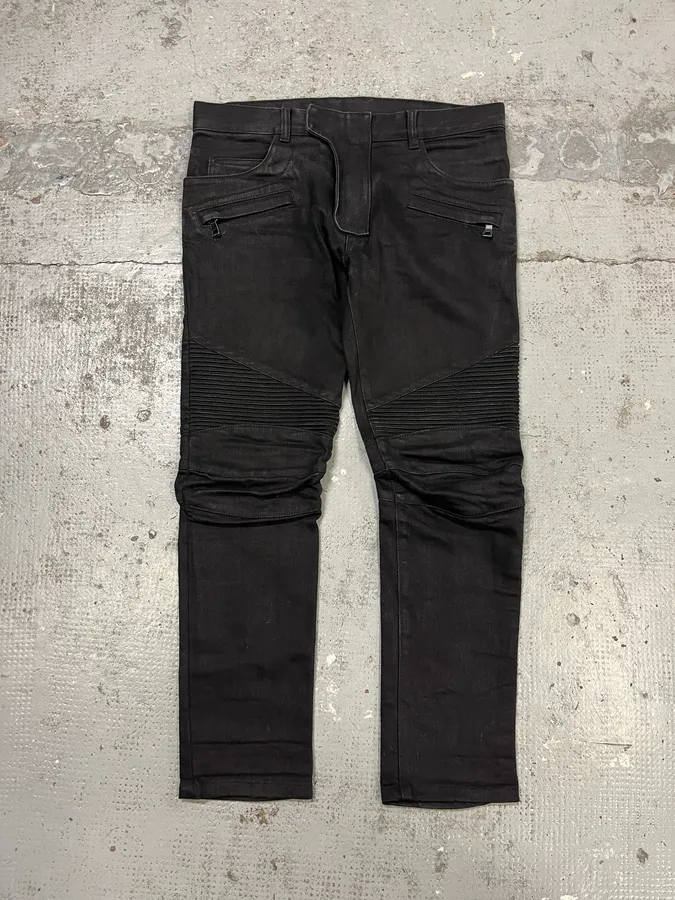 2010s Balmain Black Biker Avant-Garde Jeans