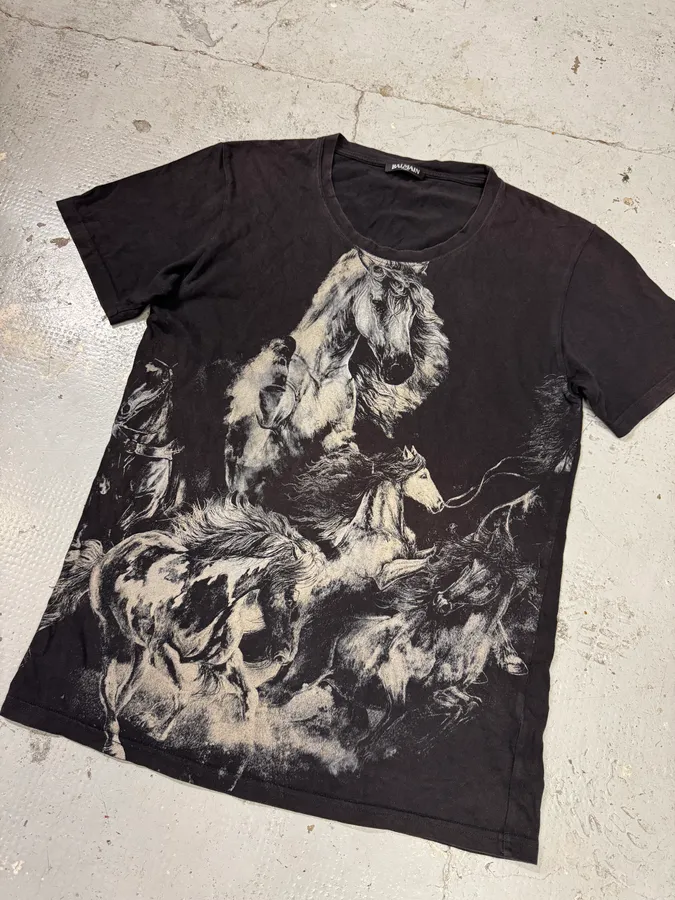 2010s Balmain Black Horses T-Shirt - Image 3