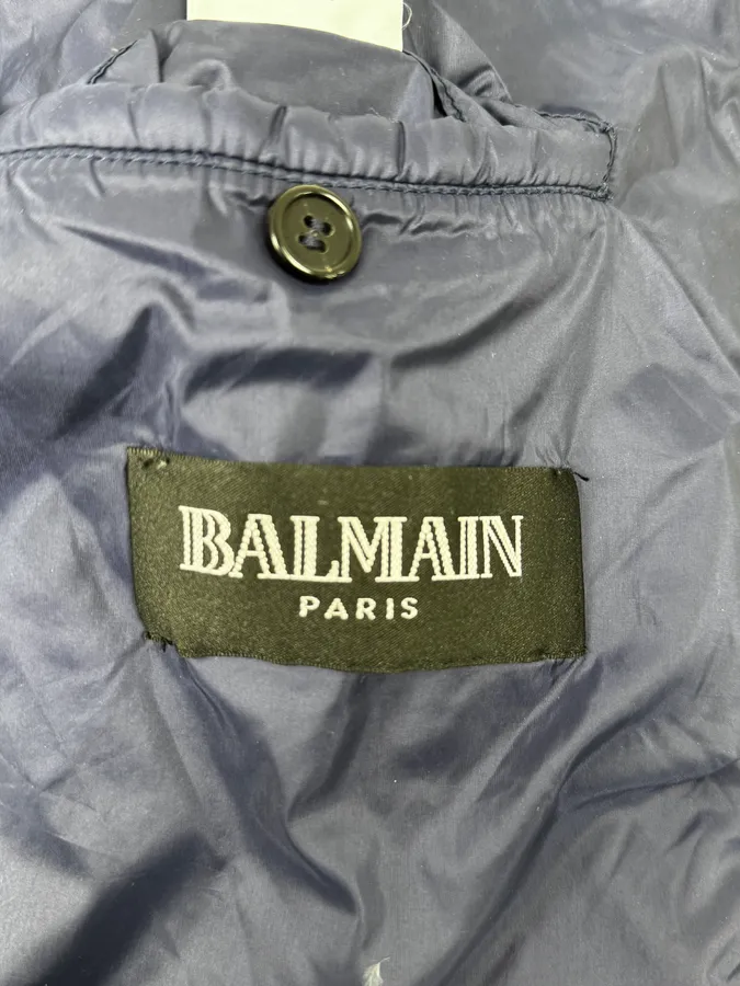 2010s Balmain Blue Leather Shoulder Patch Puffer Jacket - Image 13