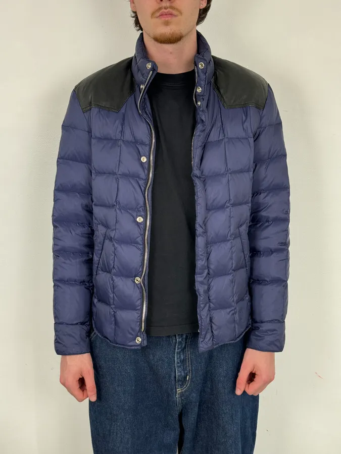 2010s Balmain Blue Leather Shoulder Patch Puffer Jacket - Image 2